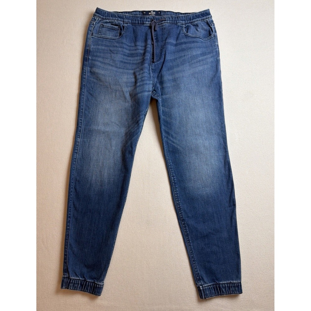 Hollister Skinny Joggers Denim Drawstring Pants Size XL Blue Stretch Preppy